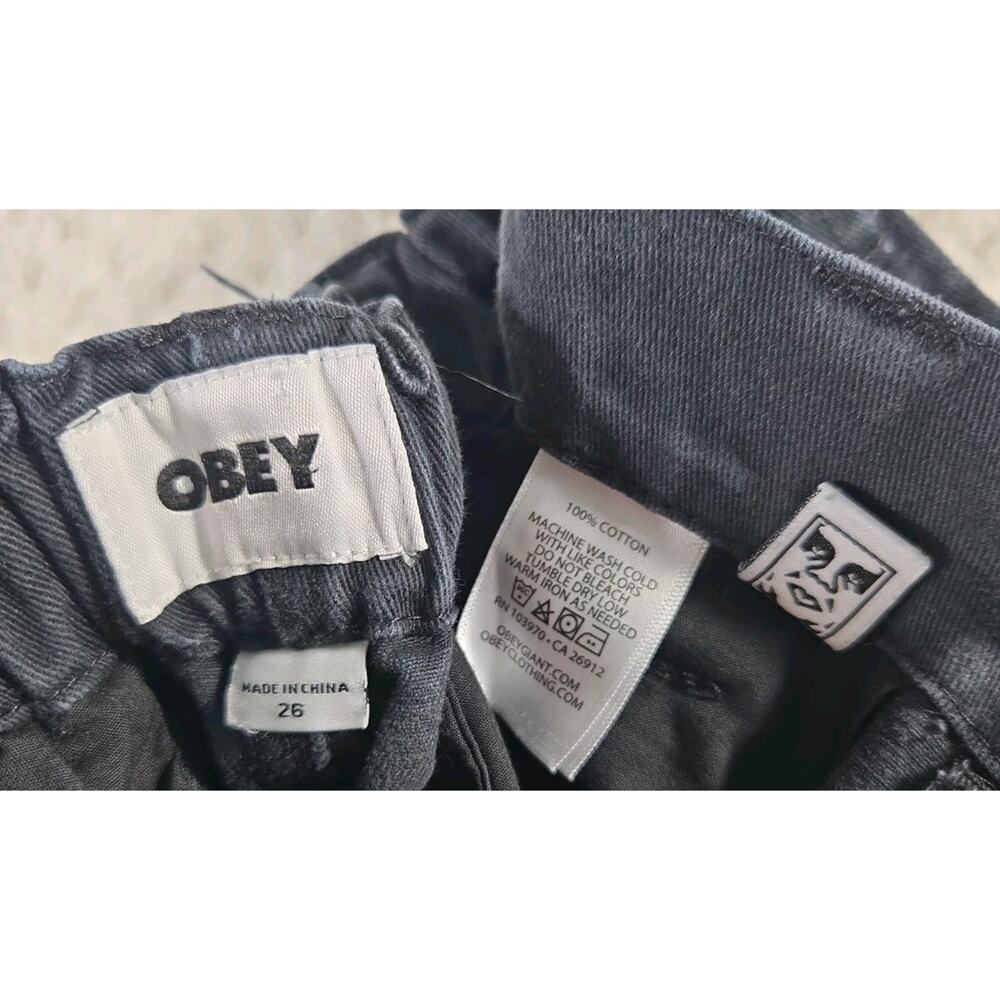 Obey Cargo Pants Womens 26 Black Wide Leg Embroidered Streetwear Skate Y2K #118 - Picture 6 of 8